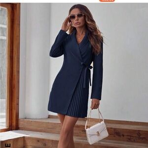 Emery Rose Navy Dress - Shawl Collar Side Knot
Size 6/M